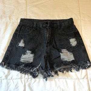 SHEIN Black Ripped Jean Shorts